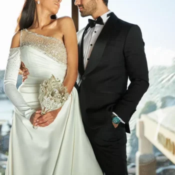 One-Shoulder Embellished Satin Bridal Gown