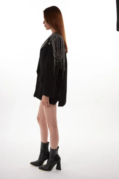 Midnight Crystal-Embellished Fringe Blazer