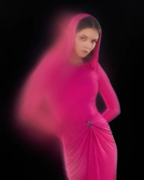 Hot Pink Embellished Hooded Gown
