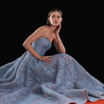 Couture Ice-Blue Embellished Ball Gown