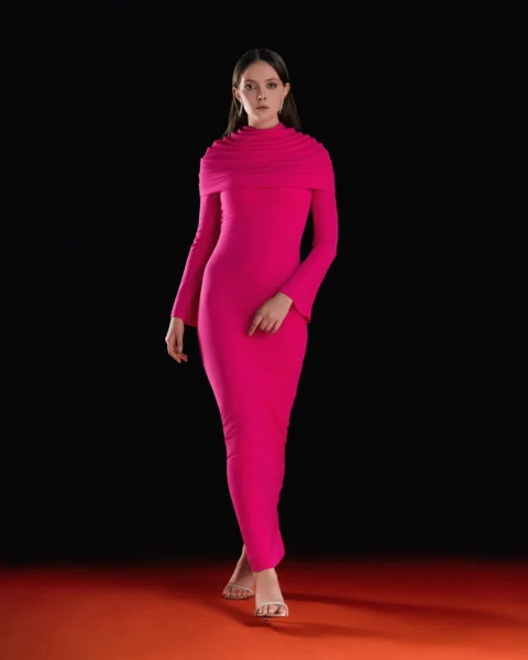Fuchsia Mock-Neck Column Gown