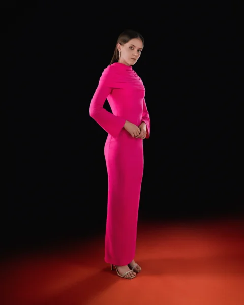Fuchsia Mock-Neck Column Gown