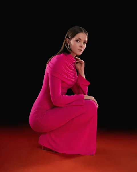 Fuchsia Mock-Neck Column Gown