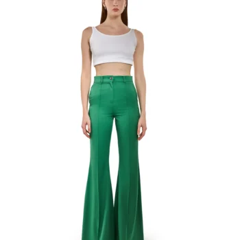 Emerald Green High-Waisted Flare Trousers
