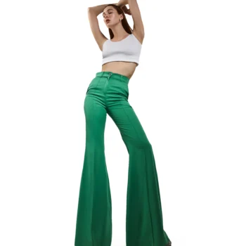Emerald Green High-Waisted Flare Trousers
