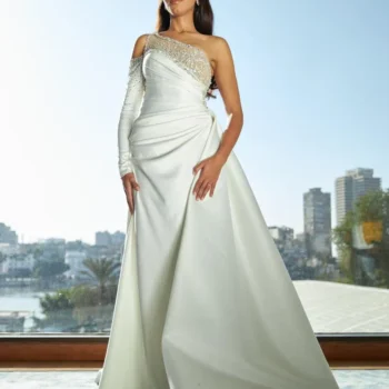 One-Shoulder Embellished Satin Bridal Gown